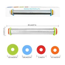 rolling pin stainless Steel 43cm adjustable penggilas adonan 4 ketebalan