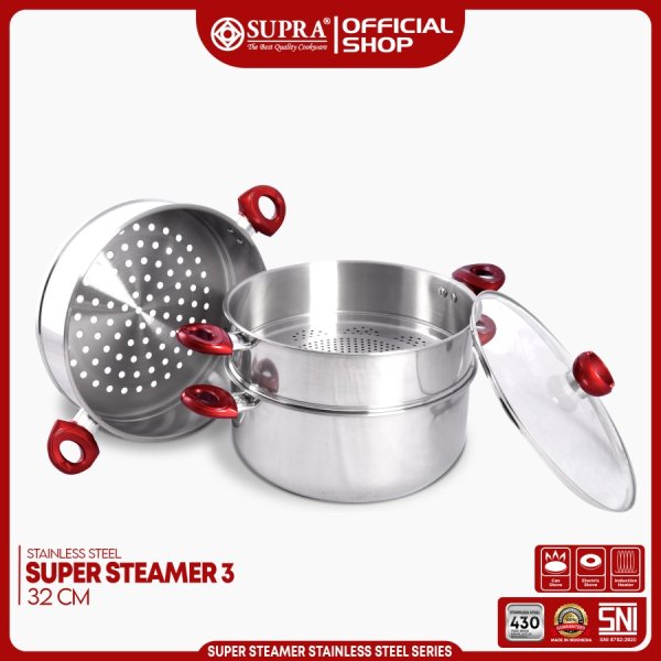 SUPRA kukusan Steamer supra 32cm susun 3 stainless panci kukus