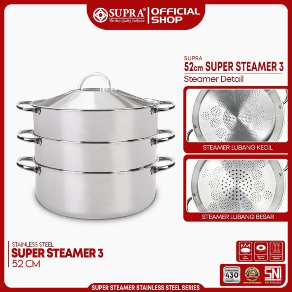SUPRA Kukusan Super Steamer Susun 3 52 Cm Panci Stainless