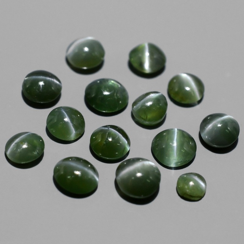 Lot 2.11tcw 2.2-3.3mm Round Cabochon Natural Green Sharp Cat's Eye Alexandrite AXD005