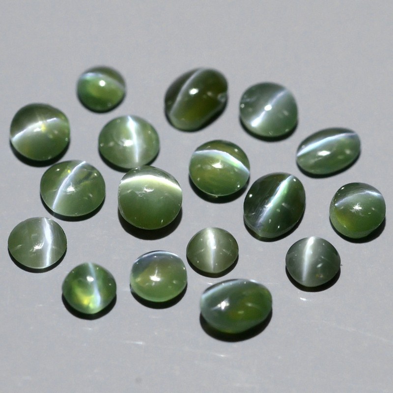 Lot 2.08tcw Round & Oval Cabochon Natural Green Sharp Cat's Eye ALEXANDRITE AXD003