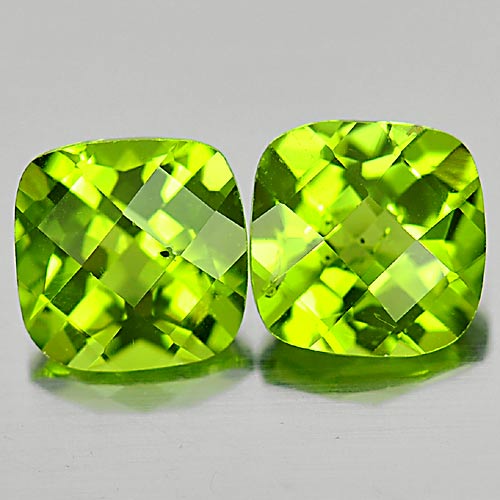 Pair Cushion Checkerboard 3.20ct Tcw 7mm Natural Unheated Green Peridot Pakistan PD819
