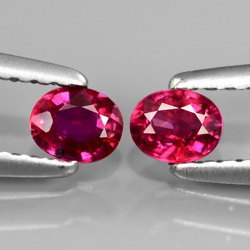 Match Pair 2Pcs/0.51Ct tcw Oval Natural Unheated Untreated Fiery Pinkish Red RUBY RB037