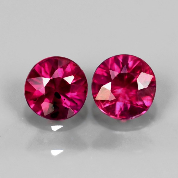Match Pair 2Pcs/0.49Ct 3.7mm Round Natural Unheated Untreated Fiery Pinkish Red RUBY RB032