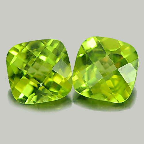 Matching Pair Cushion Checkerboard 3.27ct 7x7mm Natural Green Peridot PD789