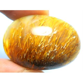 YZ047 Natural Golden Rutilated Agate Oval Cabochon 31.19ct