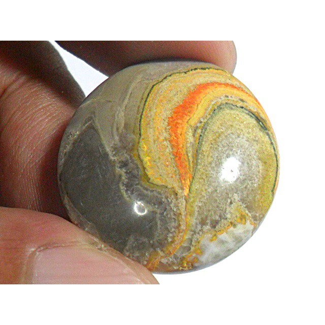 AG295 Round 25x24mm 33.5ct Orange Yellow Gray 'Yin Yang' Picture Natural Unheated Agate
