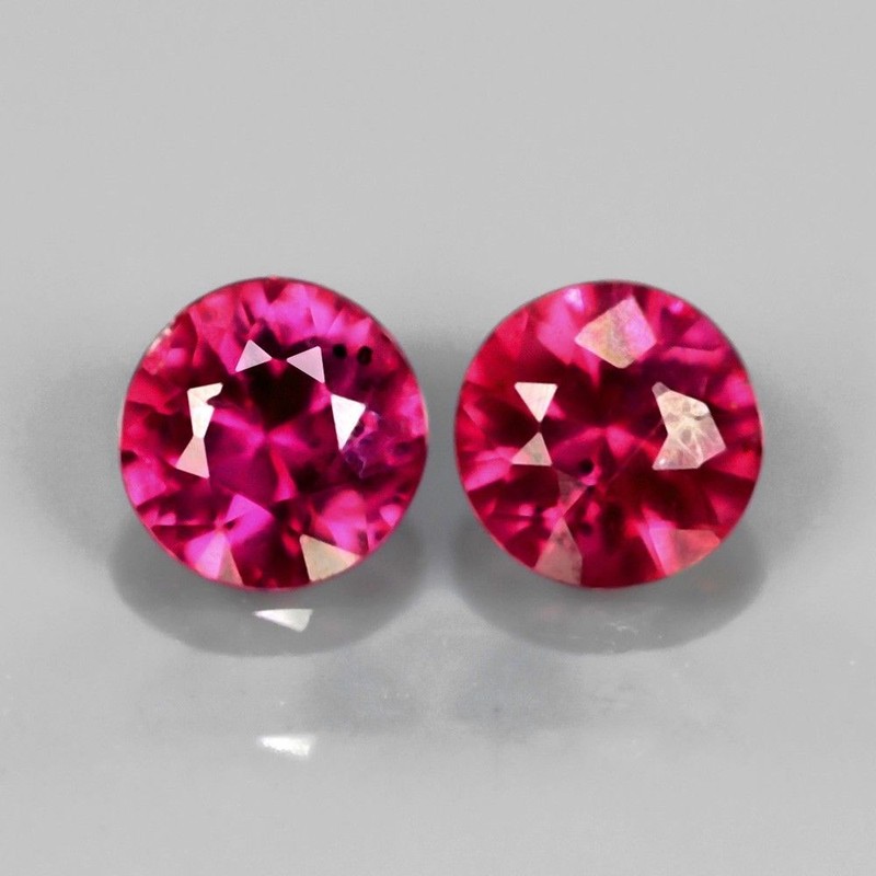 RB090 Matching Pair 2Pcs/0.34Ct tcw 3.5mm Round Natural Unheated Untreated Fiery Pinkish Red RUBY
