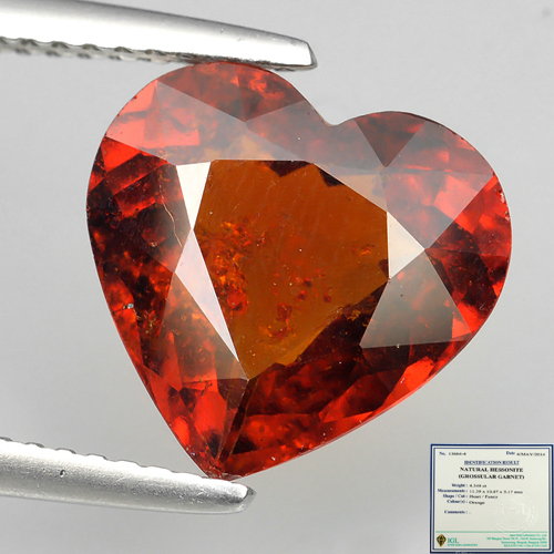 Certified Heart 4.3ct 11x10x5mm Natural Untreated Orangey Red Hessonite Garnet, Ceylon Srilanka