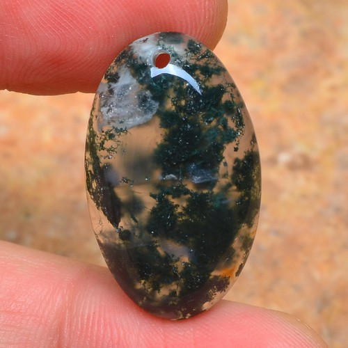 AG118 Oval Cabochon Drilled Natural Seaweed Moss Agate 14.17Ct