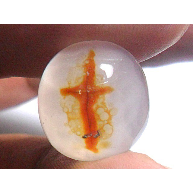 AG103 Oval Cabochon 14x13mm 8.15ct Natural Untreated Figure Golden Orange Cross Picture Agate