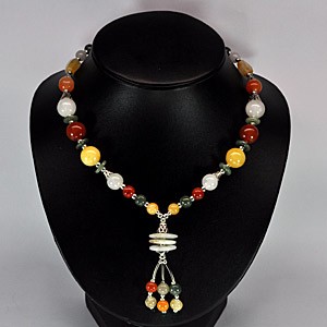 [YZ5014] Natural Fancy Color Jade Bead Nickel Necklace 406.15 Ct