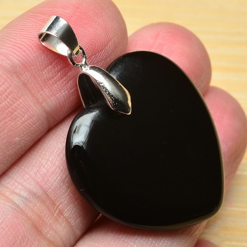 [JWG156] Natural Black Onyx Gemstone Heart Pendant 7.08gr