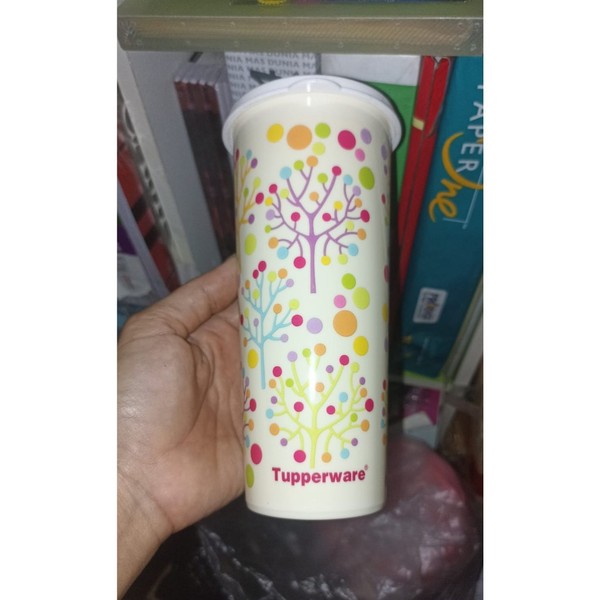 Tupperware Gelas Minum 470ml Tree Motif Tumbler Dilengkapi Tutup Anti Tumpah dengan Desain Warna-warni