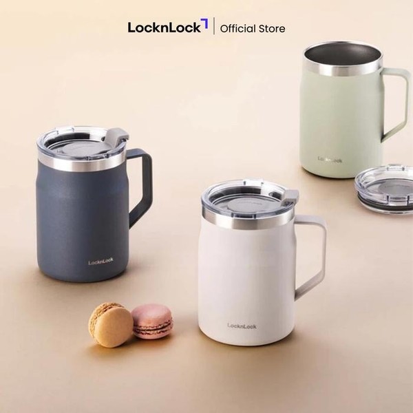 LocknLock Metro Mug Tumbler 475ml LHC4219 Stainless Steel dengan Pilihan Warna Navy Mint dan White Ukuran 135x91x110mm