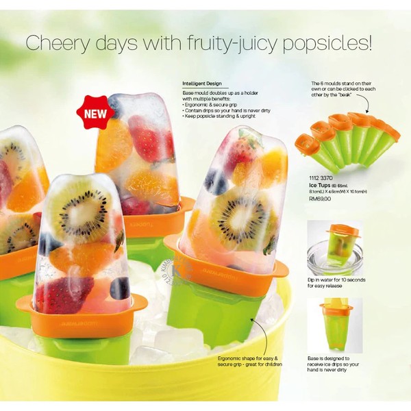 Tupperware ICE TUPS 6pcs Tempat Es Krim, Cetakan Es krim Es Lolli Ice Loly Untuk Freezer