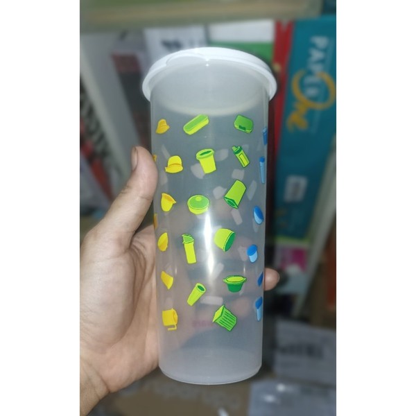 Tupperware Gelas Minum 470ml Transparan Tumbler Dilengkapi Tutup Anti Tumpah dengan Desain Warna-warni