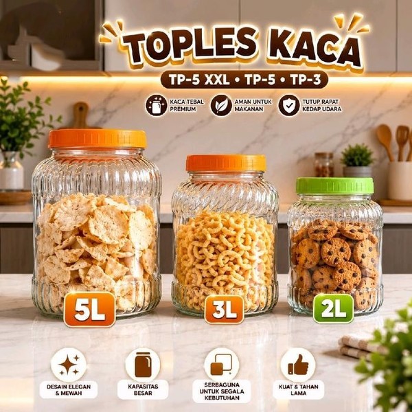 Kedaung Toples Kaca SToples Kaca Serbaguna 3000 ml dengan Tutup Plastik untuk Penyimpanan Makanan  - Jar Kaca