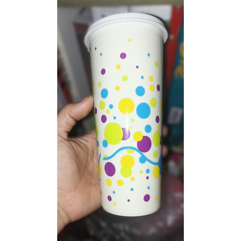 Tupperware Gelas Minum 470ml Motif Dot Tumbler Dilengkapi Tutup Anti Tumpah dengan Desain Warna-warni