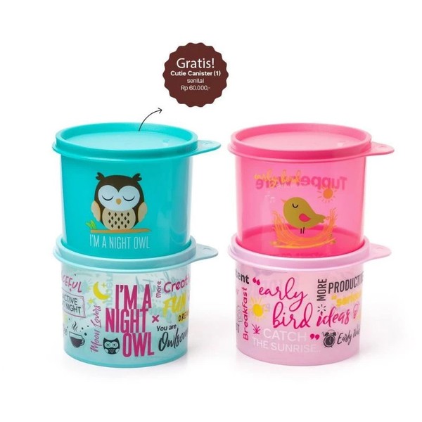 Tupperware Cutie Canister 600ML Owl Wadah Plastik dengan tutup Kedap Bebas BPA