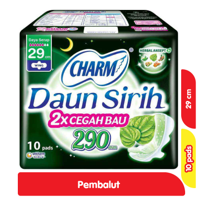 Charm Pembalut Wanita Wing Daun Sirih + Herbal 29 cm 10 pcs