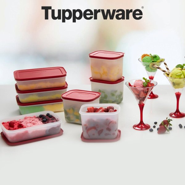 Tupperware Freezermate Frozy Cozy High 1.1L - Kotak Penyimpanan Makanan Plastik dengan Tutup Merah untuk Kulkas Freezer