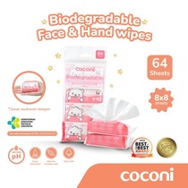 COCONI Biodegradable Face & Hand Baby Wipes Tisu Basah Bayi Mini 64Sheets Travel Friendly