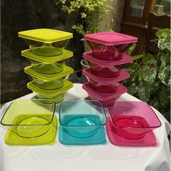 Tupperware Clear Square Bowl Magkuk Kristal Dengan Tutup - Cocok untuk Penyimpanan Makanan