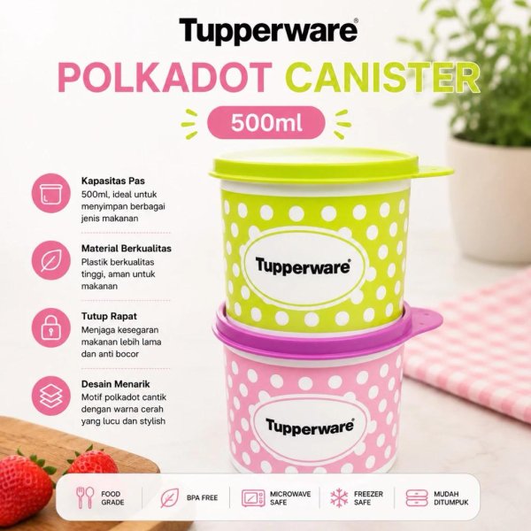Tupperware Polkadot Series Wadah Makanan Stoples Kedap Udara BPA Free Aman untuk Bahan Makanan Toples Plastik