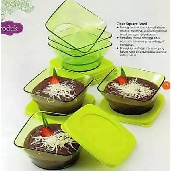 Tupperware Clear Bowl Square 600 ml Mangkok Kristal Bertutup