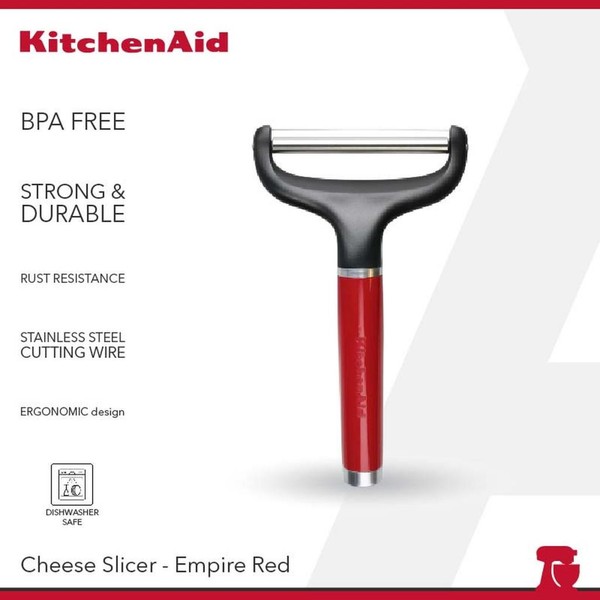 KitchenAid Classic Cheese Slicer Merah BPA Free Tahan Karat Kabel Pemotong Stainless Steel Desain Ergonomis Aman Dishwasher