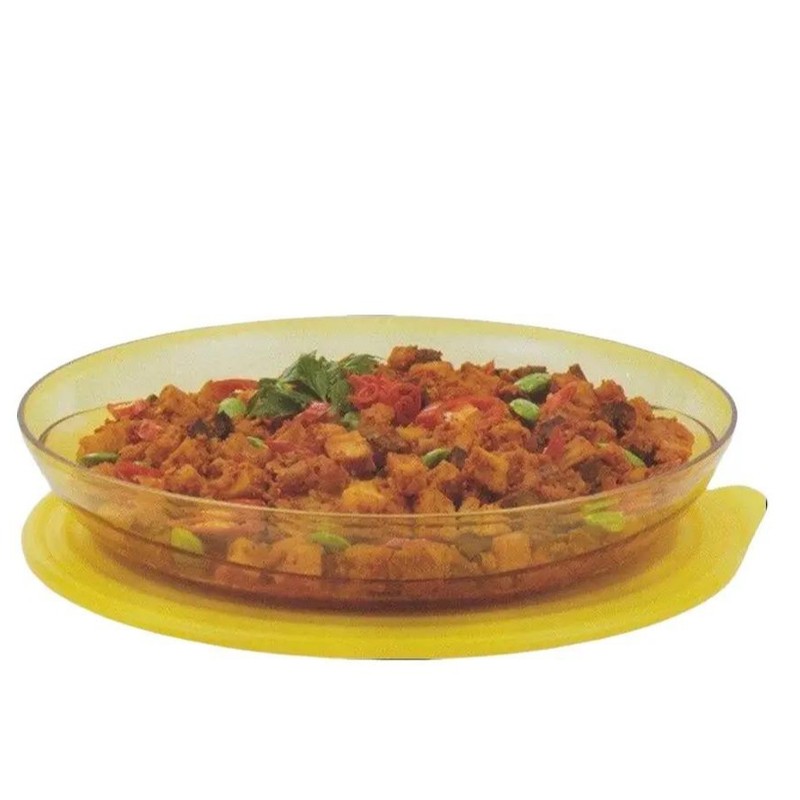 TUPPERWARE Eleganzia Serving Bowl 2.4 L Yellow Mangkok Saji Besar dengan Tutup Tahan Pecah untuk Makanan dan Minuman