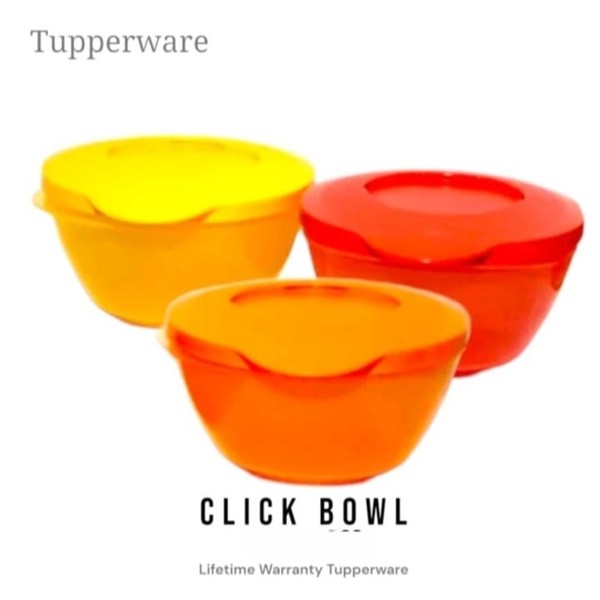 Tupperware Click Bowl - Mangkuk Plastik anti tumpah Warna-warni untuk Penyimpanan Makanan